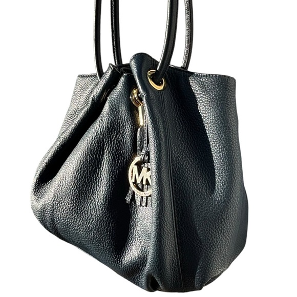 Michael Kors Navy Blue Leather Drawstring Ring Handles Satchel Shoulder Bag-Navy - Picture 5 of 15